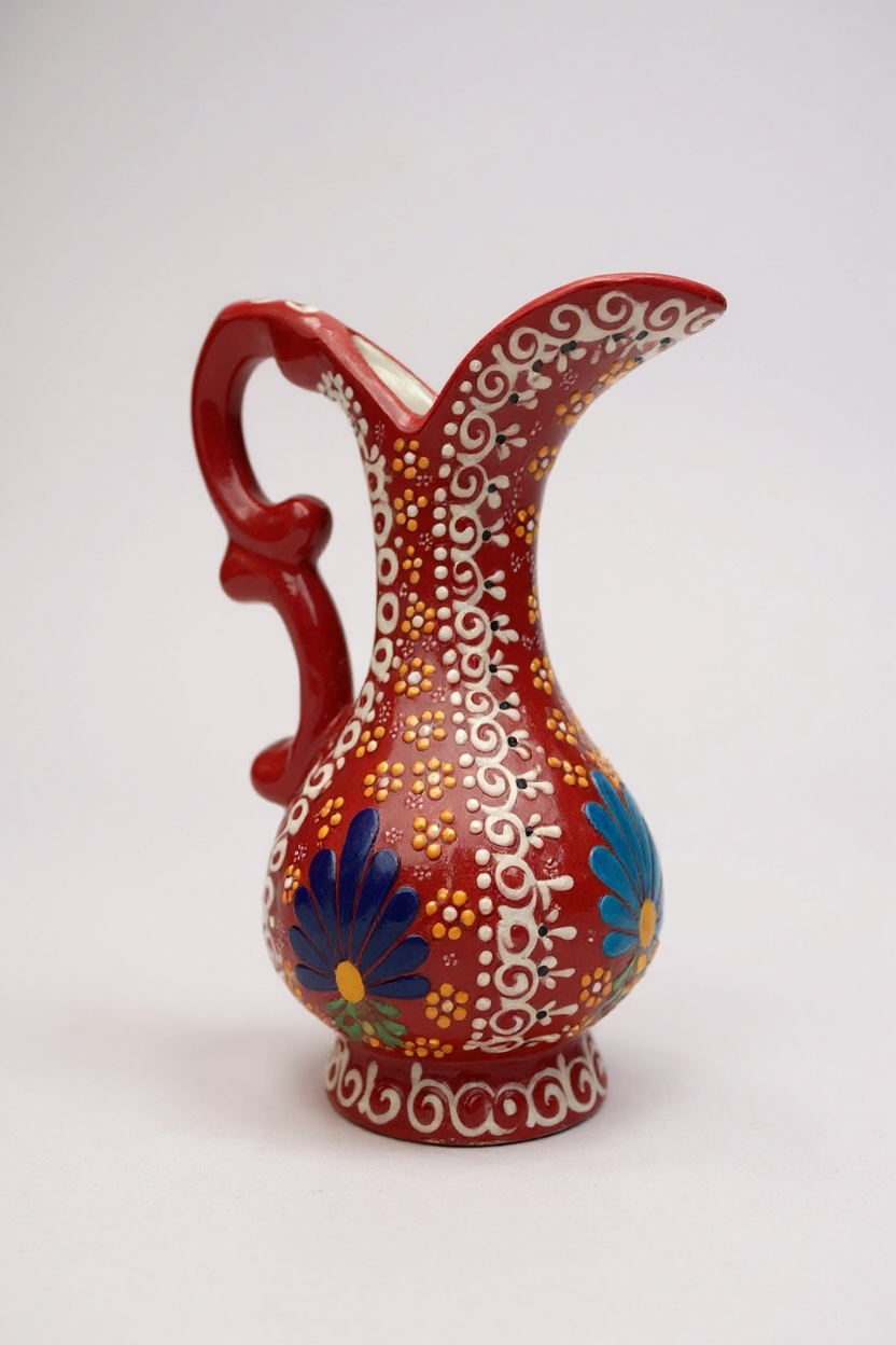 El Yapımı 25Cm Kırmızı Aşurelik Çini Vazo