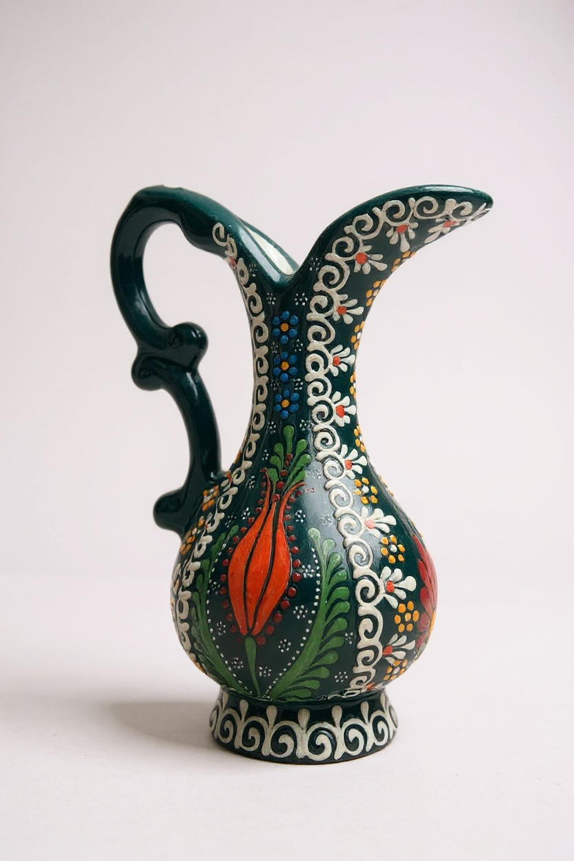 El Yapımı 25Cm Yeşil Aşurelik Çini Vazo