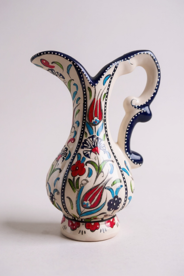 El Yapımı 25Cm Samur İşçiliği Mavi Aşurelik Çini Vazo