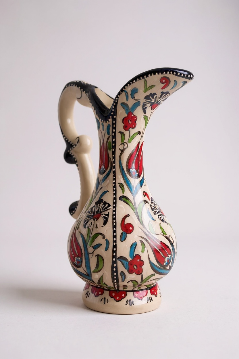 El Yapımı 25Cm Samur İşçiliği Mavi Aşurelik Çini Vazo