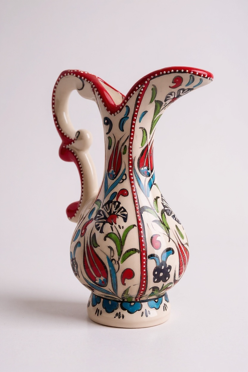 El Yapımı 25Cm Samur İşçiliği Kırmızı Aşurelik Çini Vazo