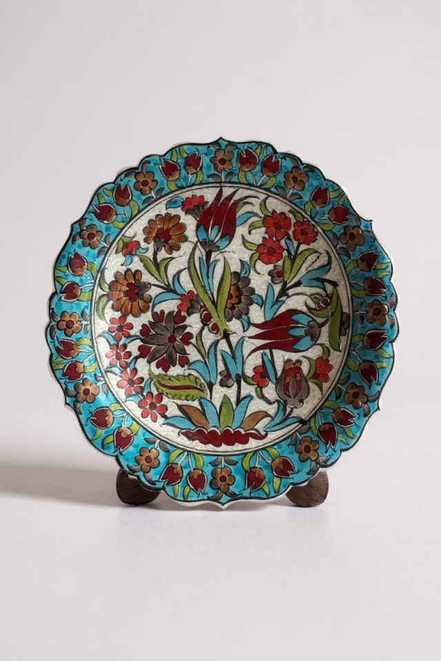 Kadife Kutulu El Yapımı Özel Samur İşçiliği 30Cm Turkuaz Çini Tabak