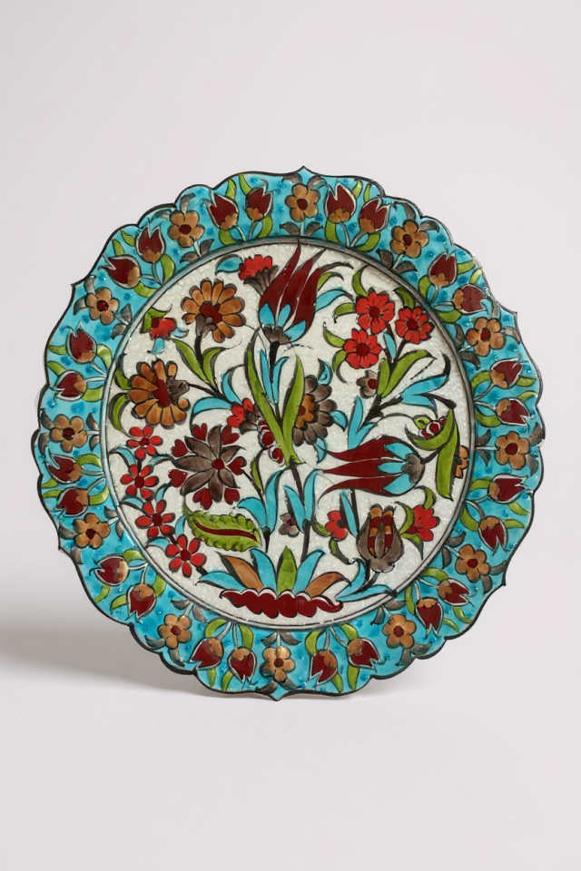 Kadife Kutulu El Yapımı Özel Samur İşçiliği 30Cm Turkuaz Çini Tabak