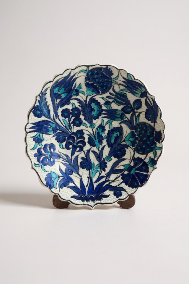 Kadife Kutulu El Yapımı 30Cm Özel Samur İşçiliği Mavi Çini Tabak