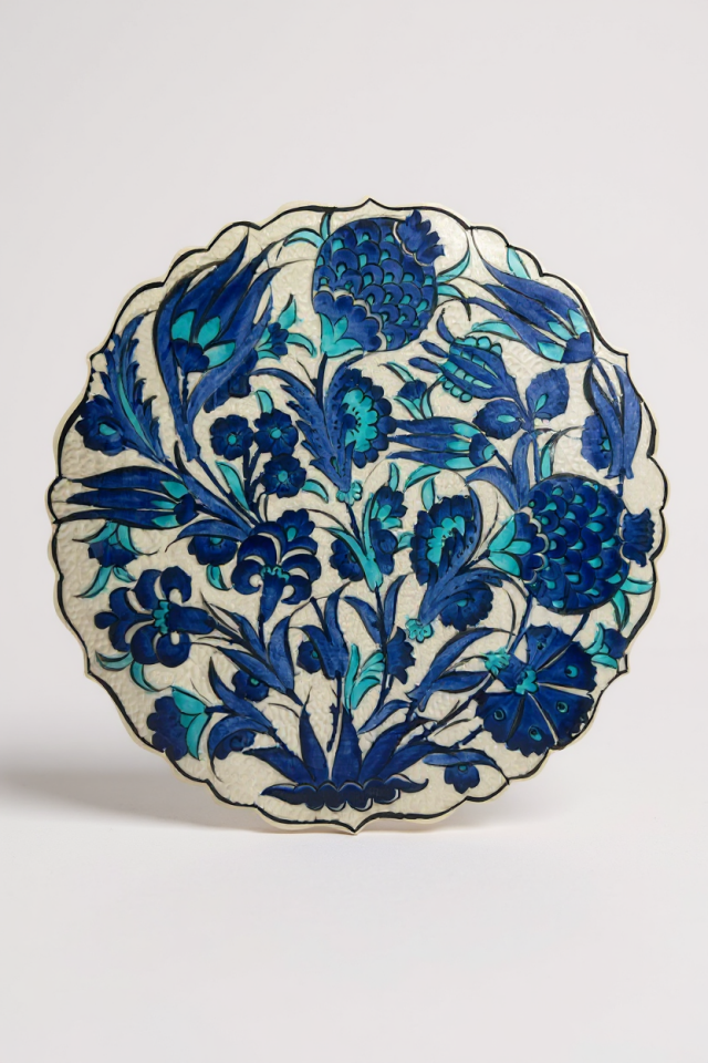 Kadife Kutulu El Yapımı 30Cm Özel Samur İşçiliği Mavi Çini Tabak