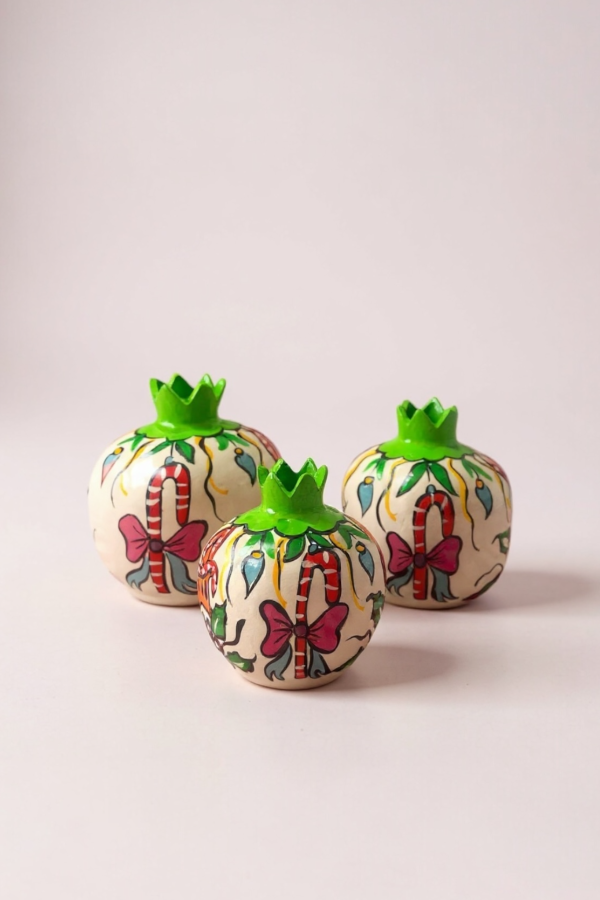 Yılbaşı Özel Tasarım El Yapımı Yeşil Dekoratif Nar Takımı – 3'lü Set