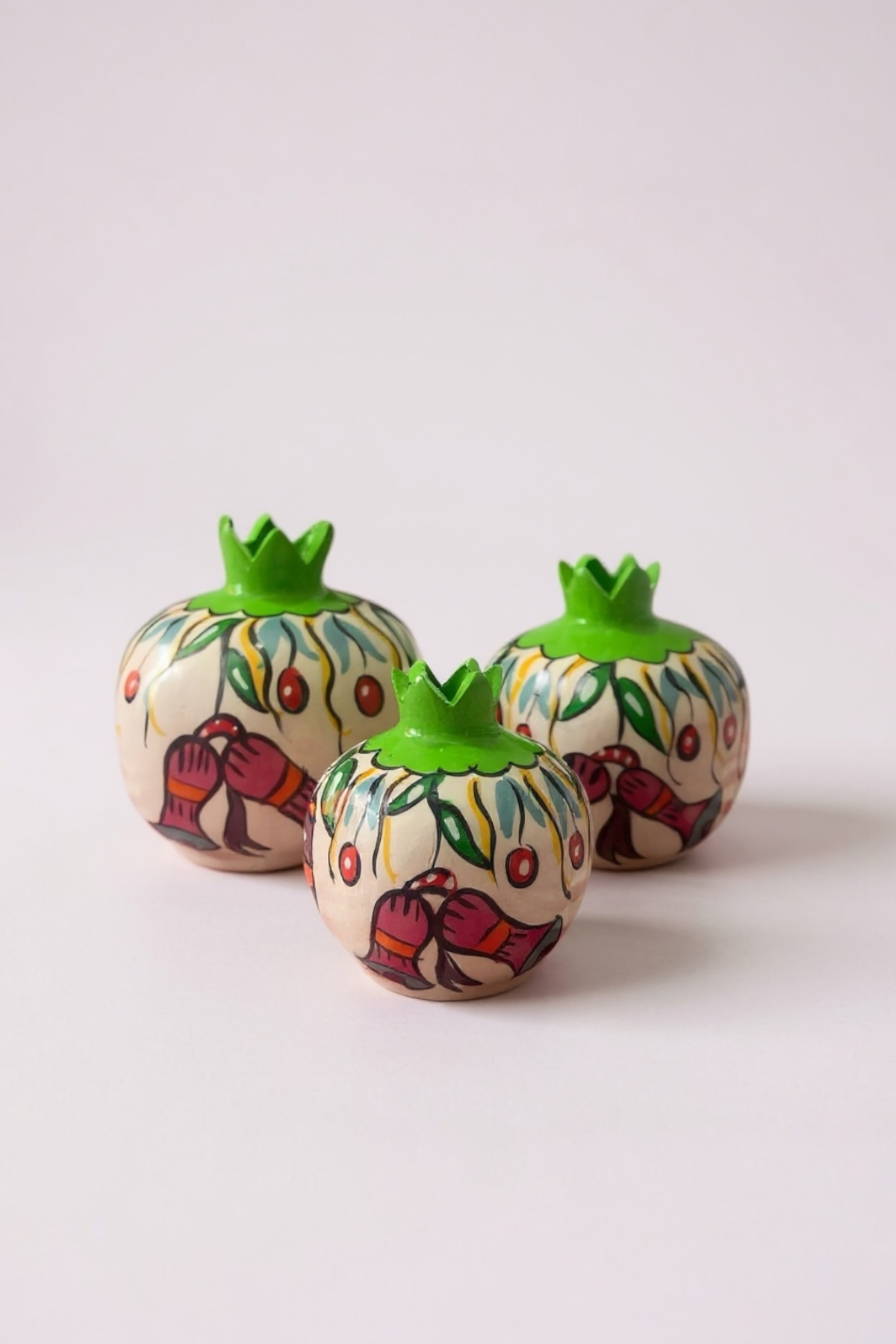 Yılbaşı Özel Tasarım El Yapımı Yeşil Dekoratif Nar Takımı – 3'lü Set (Yeşil - 2)