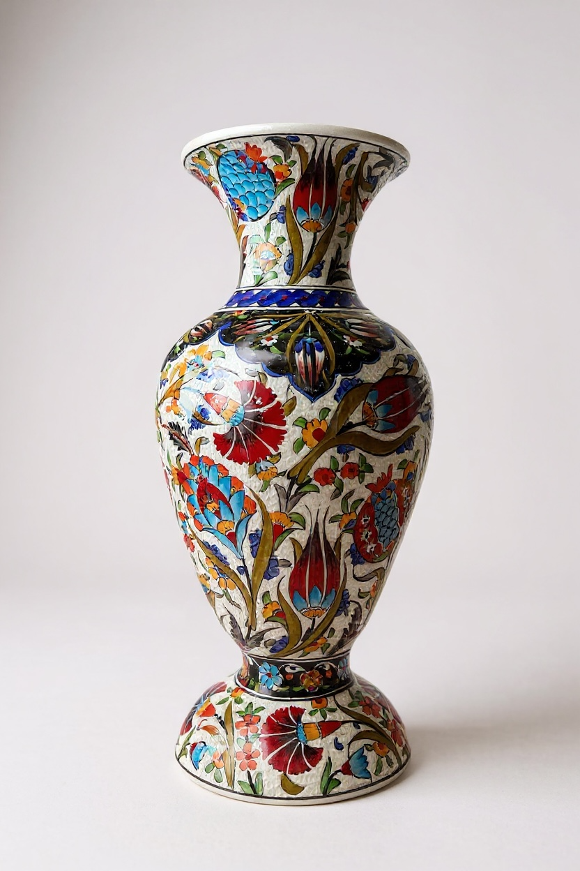 El Yapımı Özel Samur İşçiliği 50Cm Elhamra Model Çini Vazo – Koleksiyonluk Dekoratif Sanat Eseri