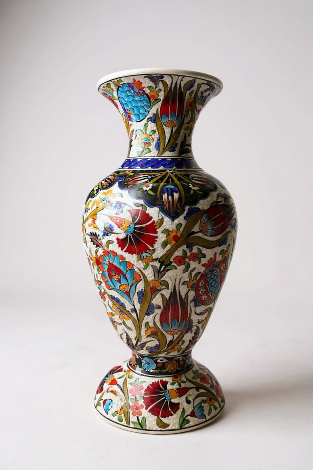 El Yapımı Özel Samur İşçiliği 50Cm Elhamra Model Çini Vazo – Koleksiyonluk Dekoratif Sanat Eseri