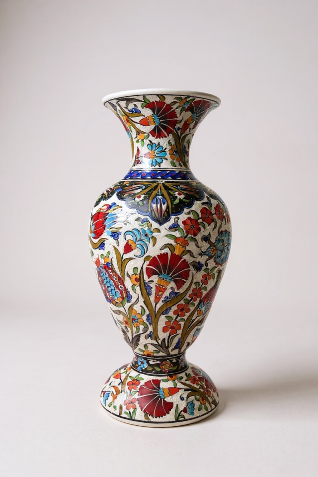 El Yapımı Özel Samur İşçiliği 50Cm Elhamra Model Çini Vazo – Koleksiyonluk Dekoratif Sanat Eseri