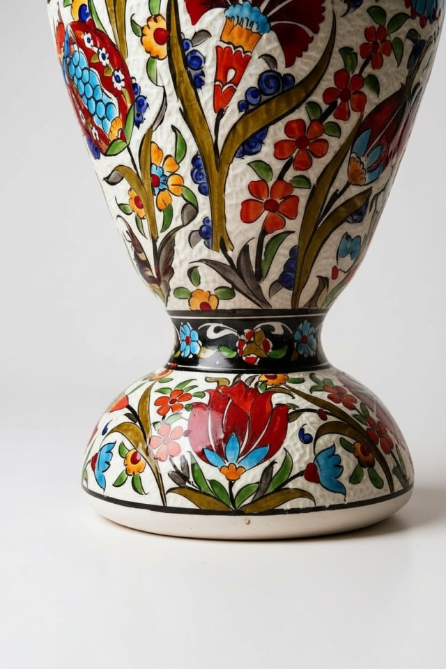 El Yapımı Özel Samur İşçiliği 50Cm Elhamra Model Çini Vazo – Koleksiyonluk Dekoratif Sanat Eseri