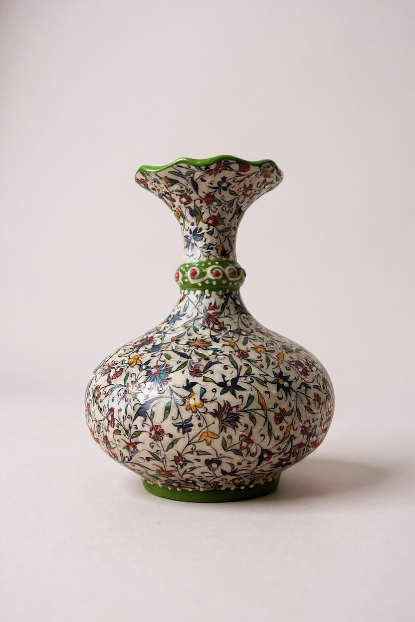 El Emeği Teşhip Sanatı 20Cm Yeşil Geniş Marul Çini Vazo