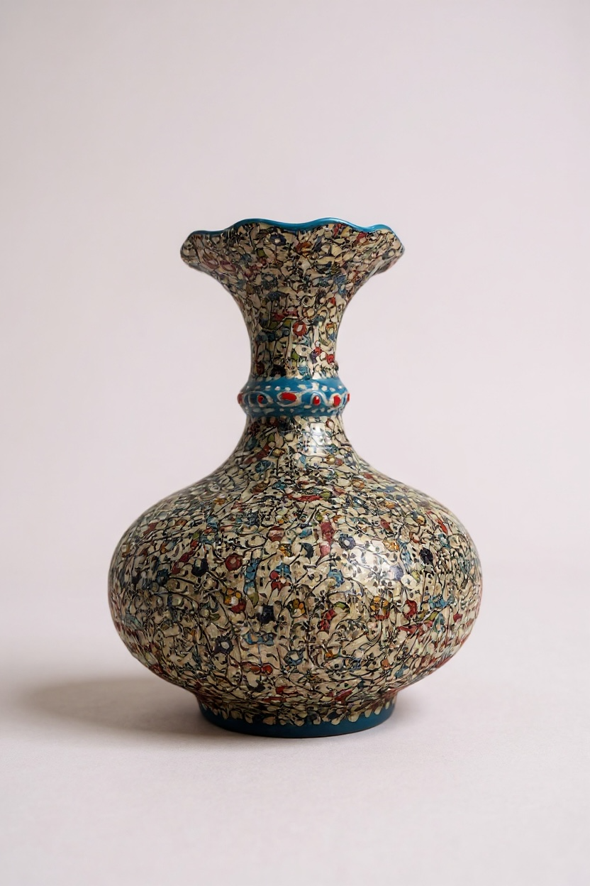 El Emeği Teşhip Sanatı 20Cm Mavi Geniş Marul Çini Vazo