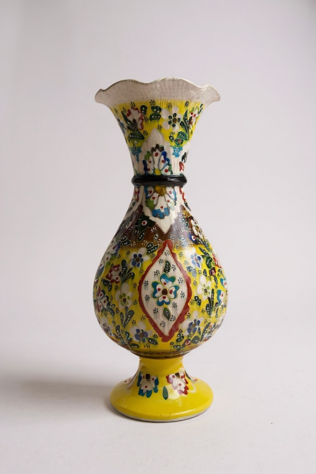 El Yapımı Çark İşi 30Cm Sarı Sümbül Çini Vazo