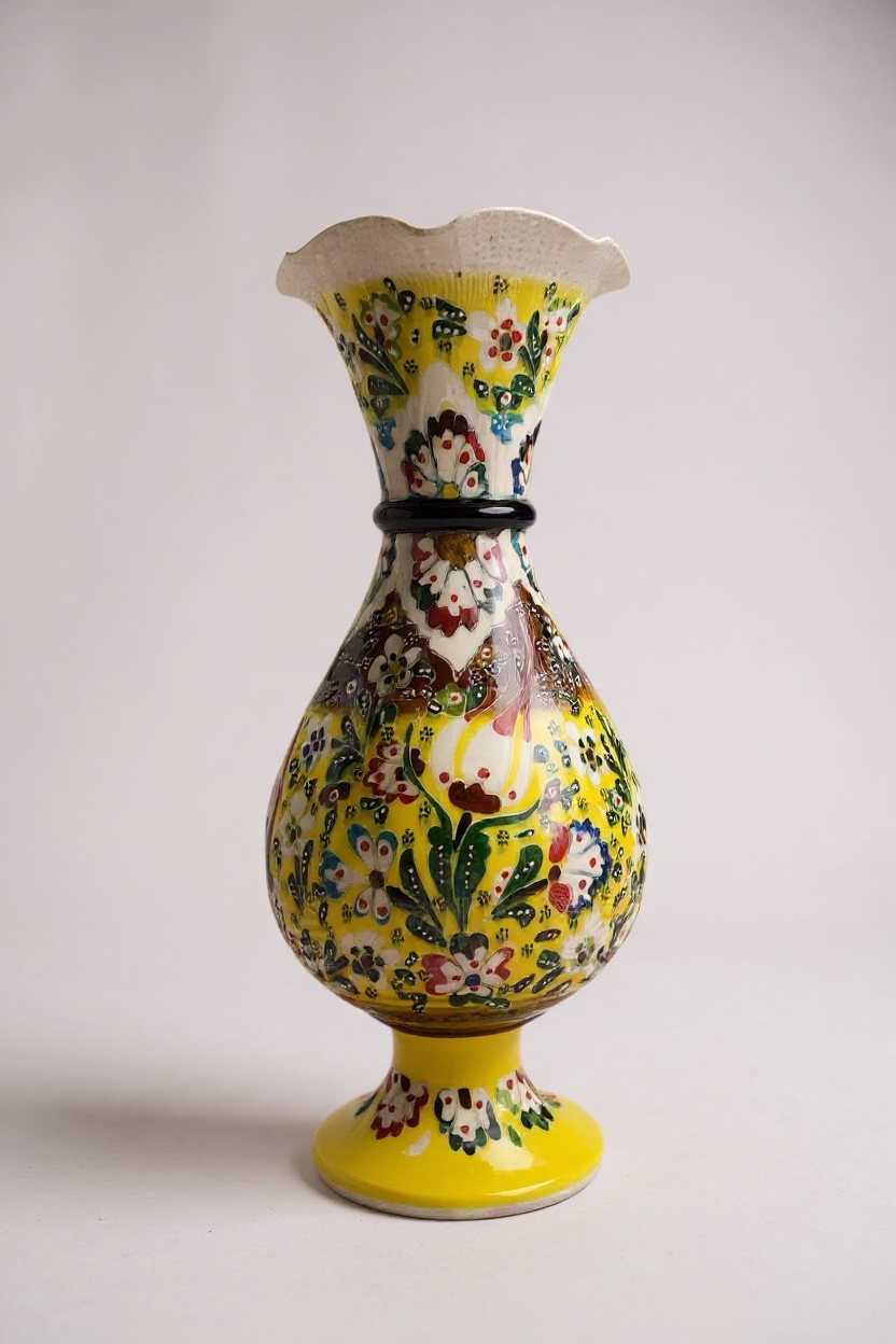 El Yapımı Çark İşi 30Cm Sarı Sümbül Çini Vazo