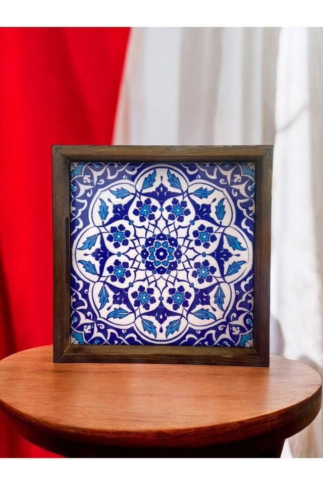 Özel Tasarım Kütahya Çinisi Ahşap Çini Tepsi (20x20Cm)
