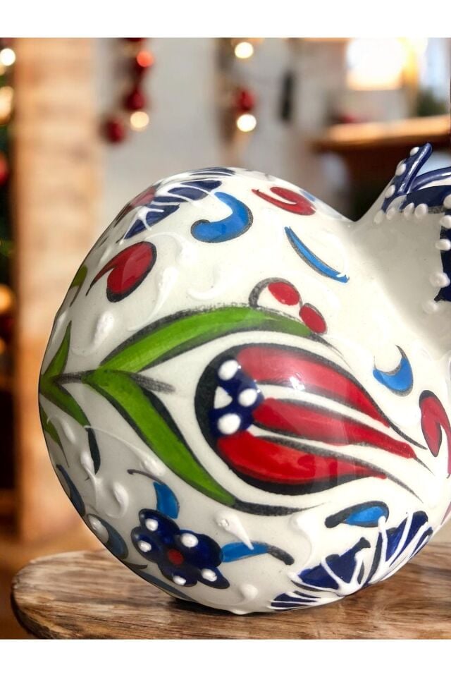 El Yapımı Lale Desenli Mavi Çini Üçlü Nar Takımı