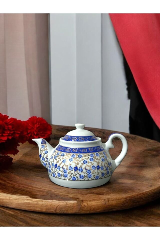 Mavi ve Altın Detaylı Porselen Demlik