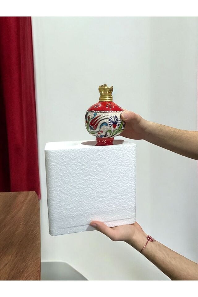 El Yapımı Çini Desenli Dekoratif Gaz Lambası - Nostaljik Tasarım