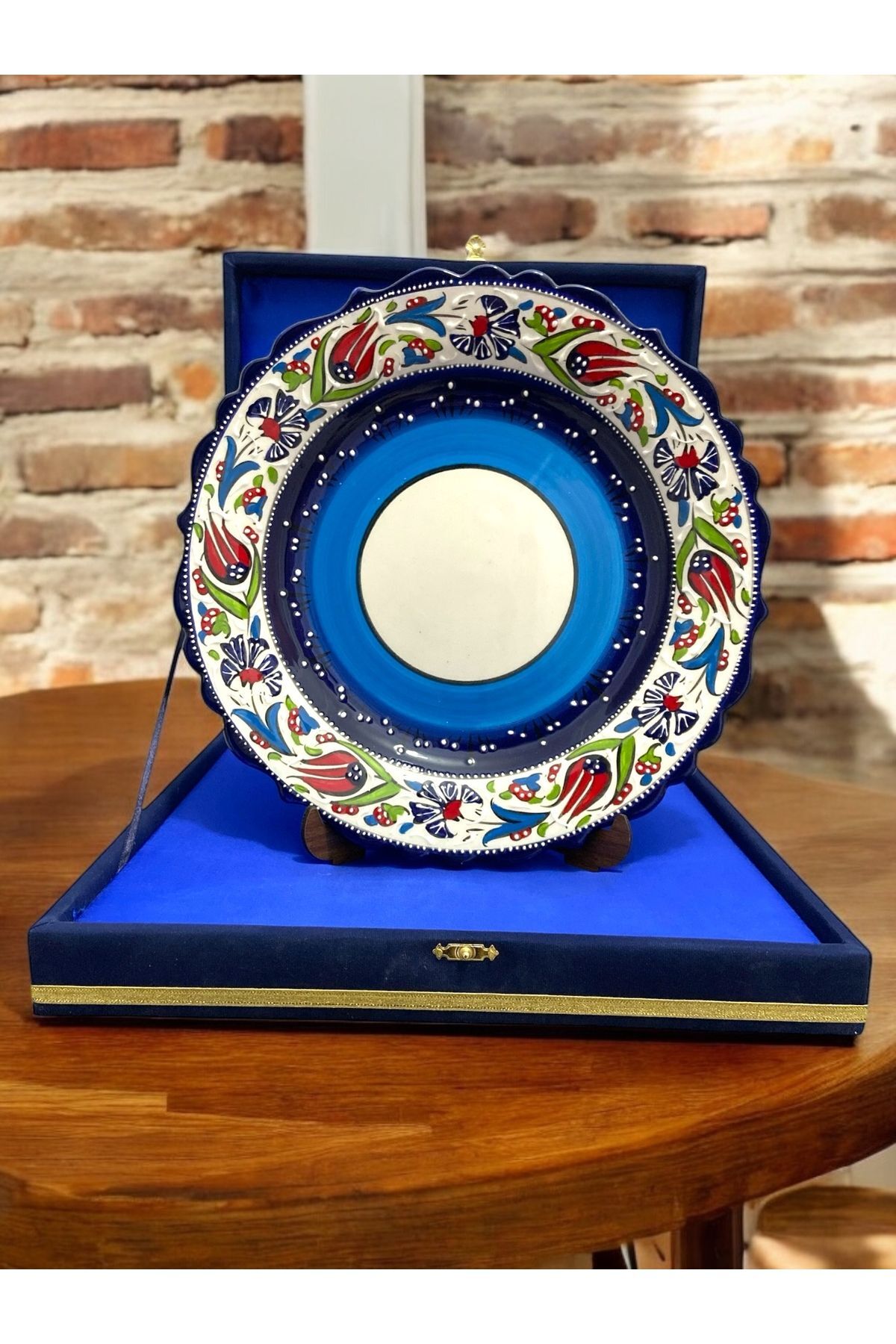 Kadife Kutulu El Yapımı Kütahya Çinisi 30Cm Çini Tabak