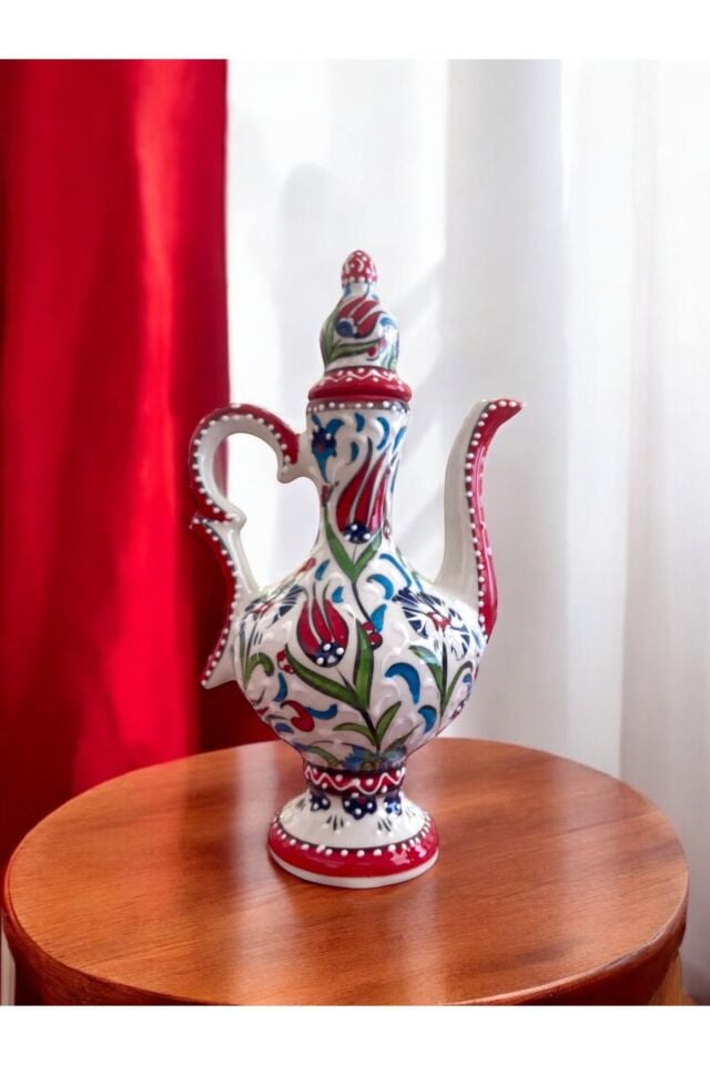 El Yapımı 25Cm Kütahya Çinisi Narin İbrik Çini Vazo