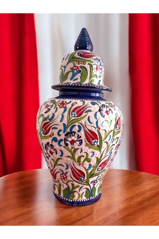 El Yapımı Kütahya Çinisi Çini Şah Küp Vazo - 42Cm