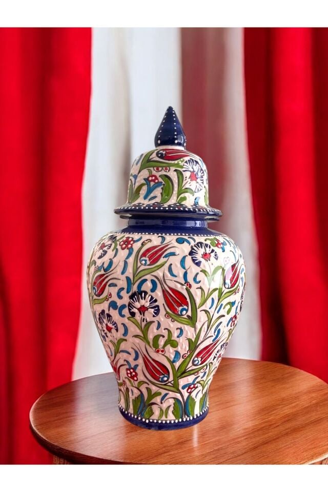 El Yapımı Kütahya Çinisi Çini Şah Küp Vazo - 42Cm