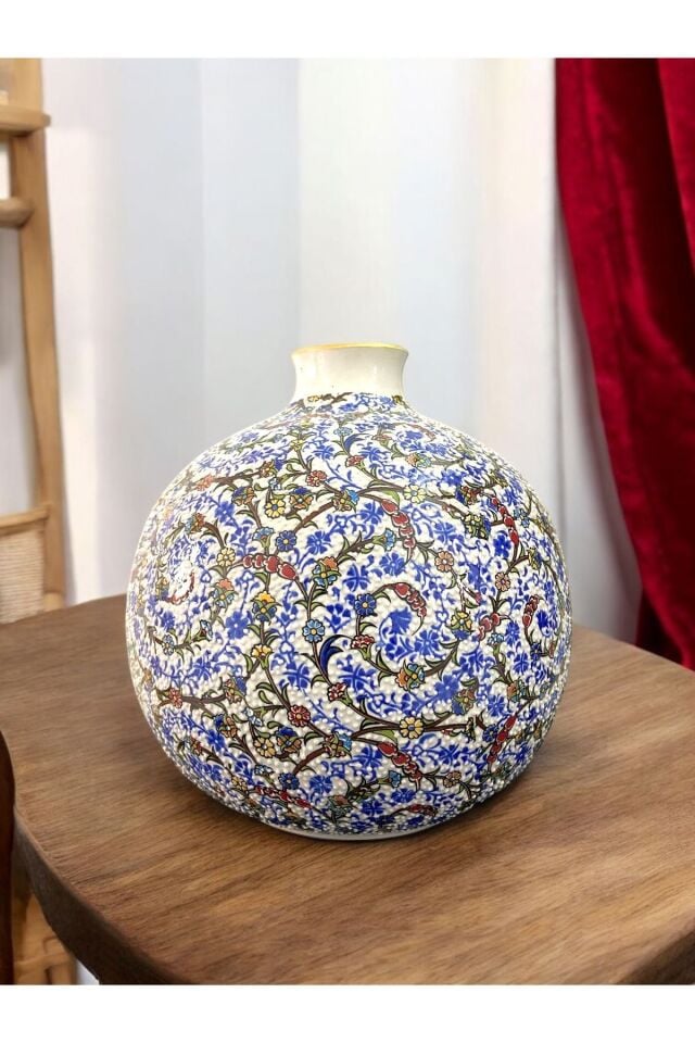 Premium El Yapımı Kütahya Çini Küre Vazo - 22Cm