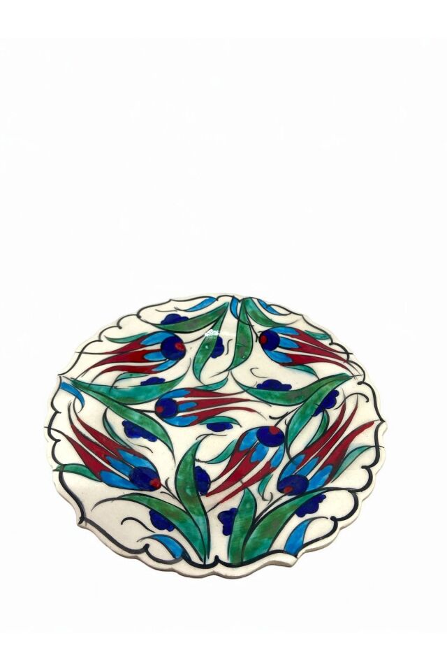 18 cm El Yapımı Samur Çini Tabak - Geleneksel Türk Sanatı (Lale Motifli)